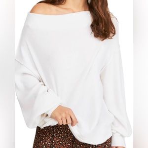 We The Free Main Squeeze White Ribbed Off Shoulder Sweater